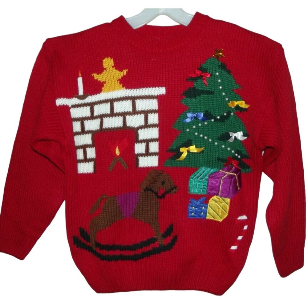 Hasting & Smith Sweater Womens Size Medium Red Christmas embellished pearls m